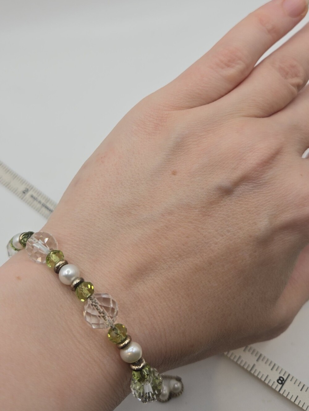 Silver Box Chain Bolo Bracelet 90s Crystal Sparkly Green Crystal Slide Clasp